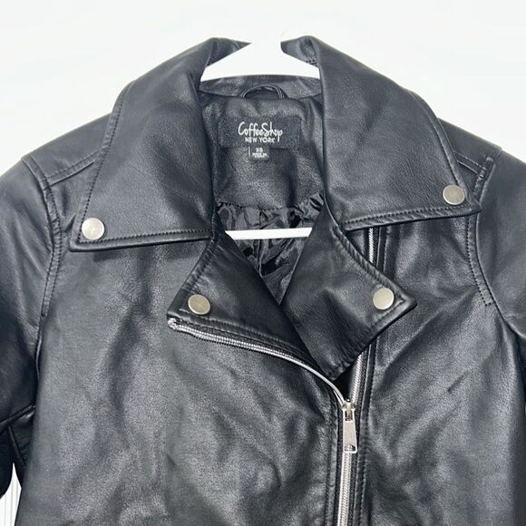 CoffeeShop Black Faux Leather Moto Jacket (Size XS) - Picture 6 of 10